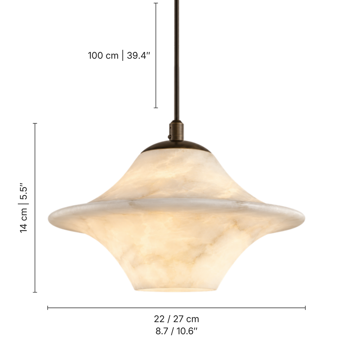 Vesta Alabaster Saturn Pendant Light, dimensions